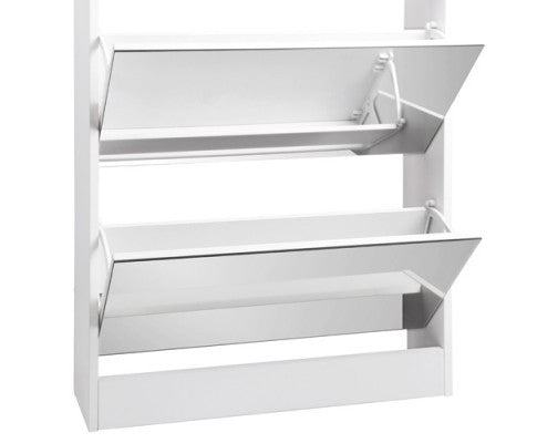 LENNY MIRRORED SHOE CABINET WITH WITH 5 DRAWER STORAGE 1700(H) x 630(W) - WHITE