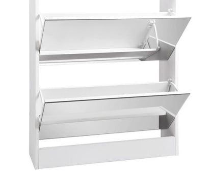 LENNY MIRRORED SHOE CABINET WITH WITH 5 DRAWER STORAGE 1700(H) x 630(W) - WHITE