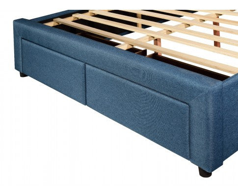 QUEEN SARZ FABRIC UPHOLSTERED BED FRAME WITH 2 STORAGE  FOOTEND DRAWERS - LIGHT BLUE