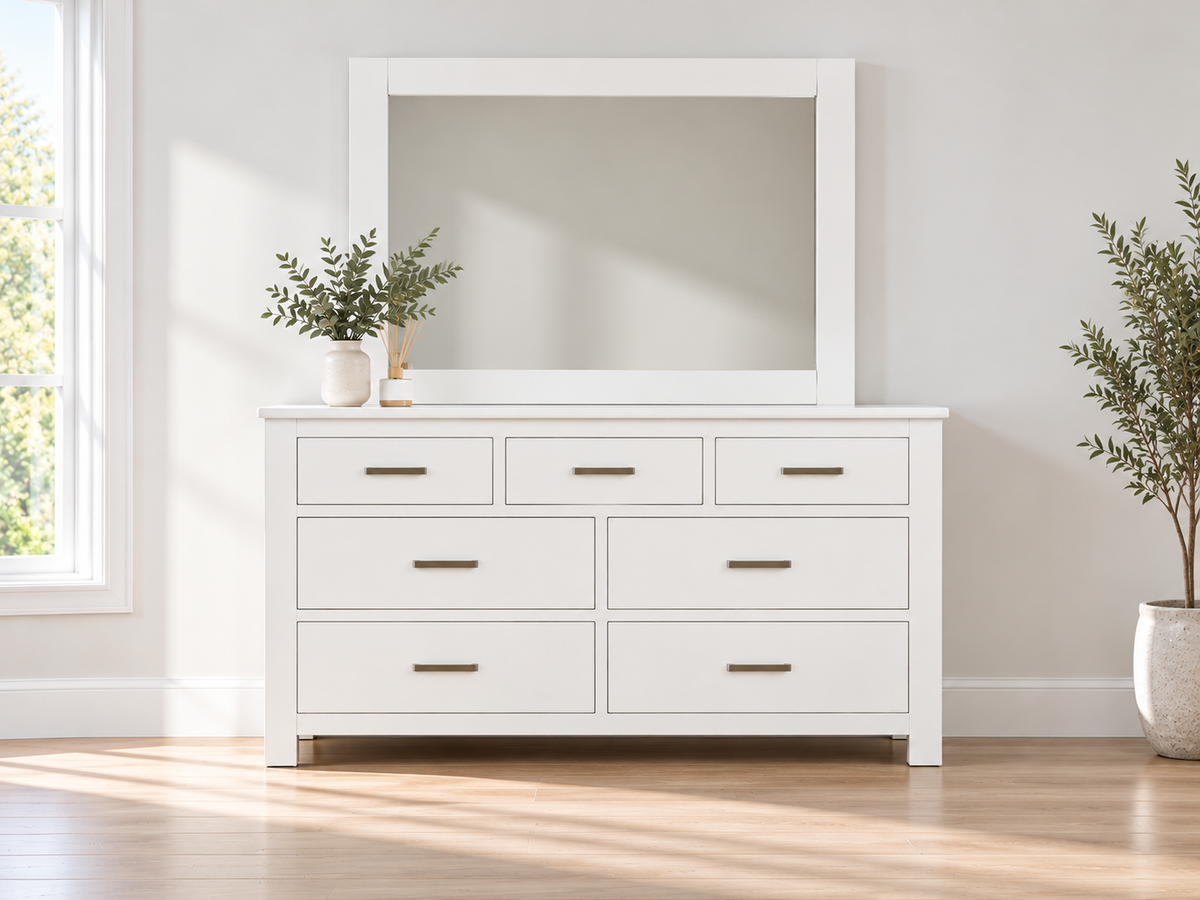 Marion 7 Drawer Dresser With Mirror -780(H) X 1230(W) - Whitewash