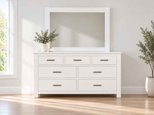 Marion 7 Drawer Dresser With Mirror -780(H) X 1230(W) - Whitewash