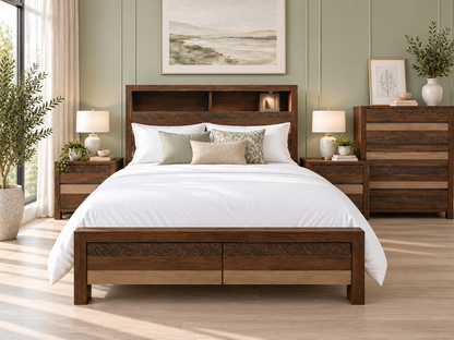 Coastal Queen 4 Piece (TALLBOY) Bedroom Suite With Bookend Bedhead - Colour As Pictured