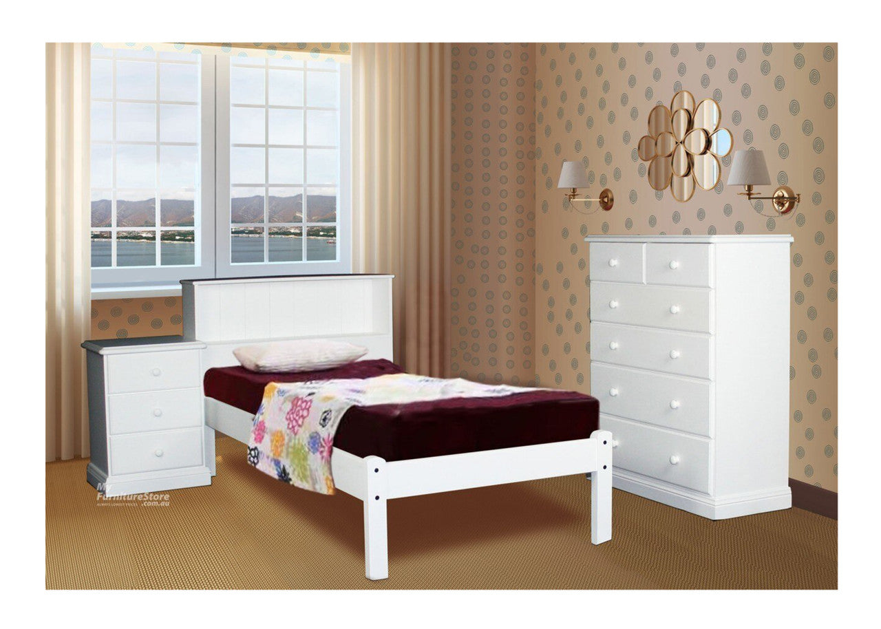 Single (AUSSIE MADE) Bookend Deluxe Bed - White, Antique White, Whitewash & Brushed Colour Options