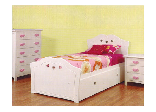 SINGLE HEART BED FRAME WITH SINGLE TRUNDLE - SNOW