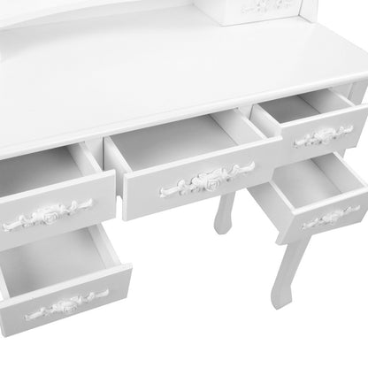 ERIN LUXURY DRESSING TABLE WITH MIRROR & STOOL WITH 7 DRAWERS (DRESS-TAB-7D-AB) - FULLY ASSEMBLED MODEL - (MODEL 5-12-12-1) - 1460(H) X 1020(W) - WHITE