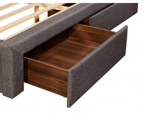 QUEEN NEPTUNE FABRIC UPHOLSTERED BED FRAME WITH 4 STORAGE  FOOTEND DRAWERS - GREY