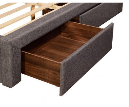 QUEEN NEPTUNE FABRIC UPHOLSTERED BED FRAME WITH 4 STORAGE  FOOTEND DRAWERS - GREY