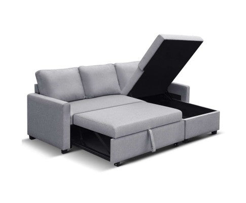 STELLO 3 SEATER FABRIC  SEATER - SOFABED WITH STORAGE   - GREY