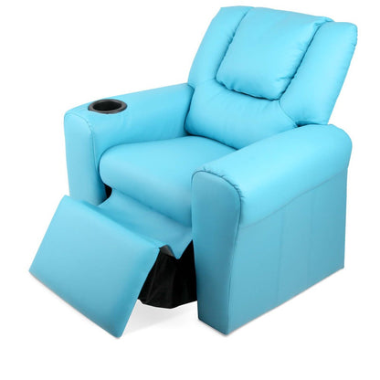AMARIS  KIDS SINGLE LEATHERETTE RECLINER CHAIR (KID-RECLINER-BU) - BLUE