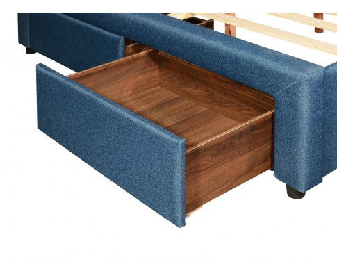 QUEEN SARZ FABRIC UPHOLSTERED BED FRAME WITH 2 STORAGE  FOOTEND DRAWERS - LIGHT BLUE