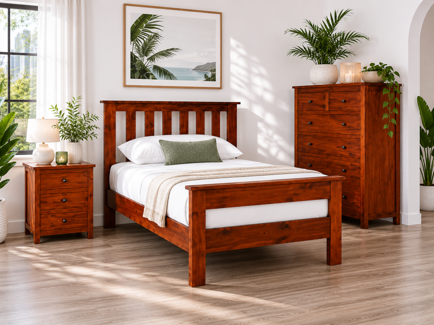 King Single Federation (AUSSIE MADE) Bed With 2 Railed Foot End - Assorted Colours