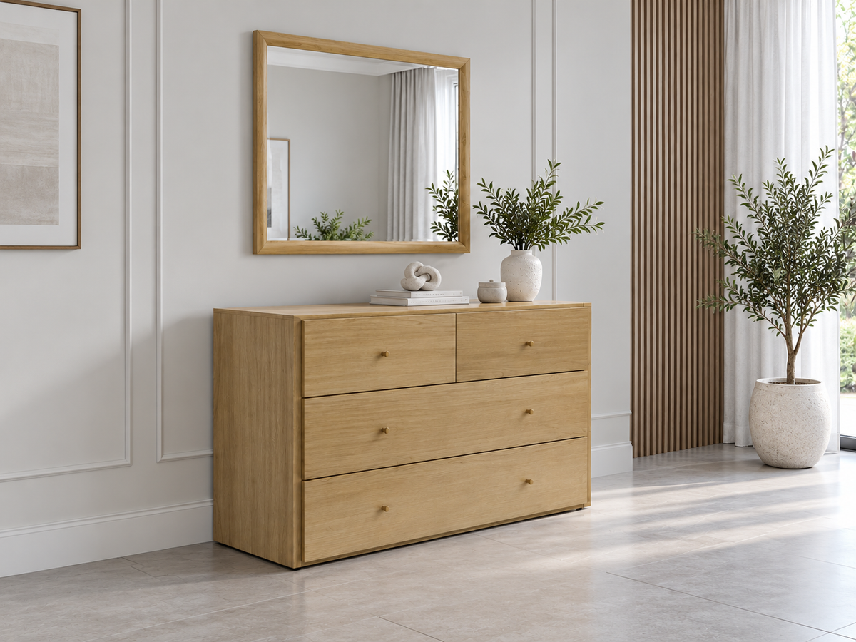 Demopolis 4 Drawer Dresser With Mirror - Natural & Warwick Orange/yellow
