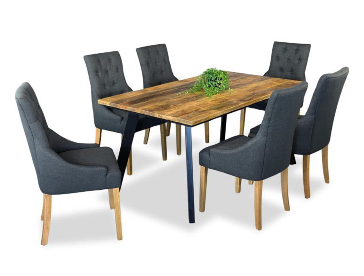 Foundry 7 Piece Dining Suite - 2000(W) X 1000(D) - With Riga Chairs - Dark Grey