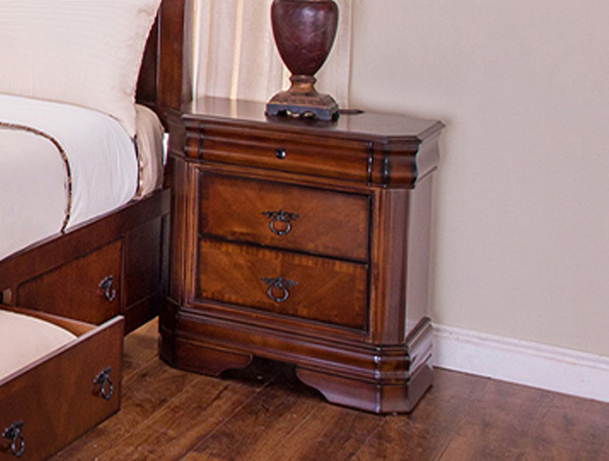 WATERFORD 2 DRAWER BEDSIDE TABLE - 720(H) x 720(W) - BURNISHED CHERRY