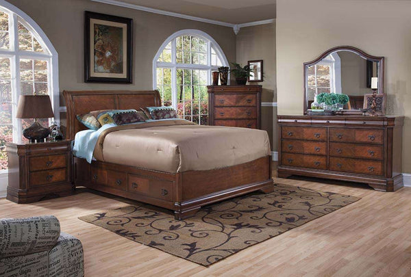 QUEEN WATERFORD TIMBER BED WITH UNDERBED STORAGE - BURNISHED CHERRY