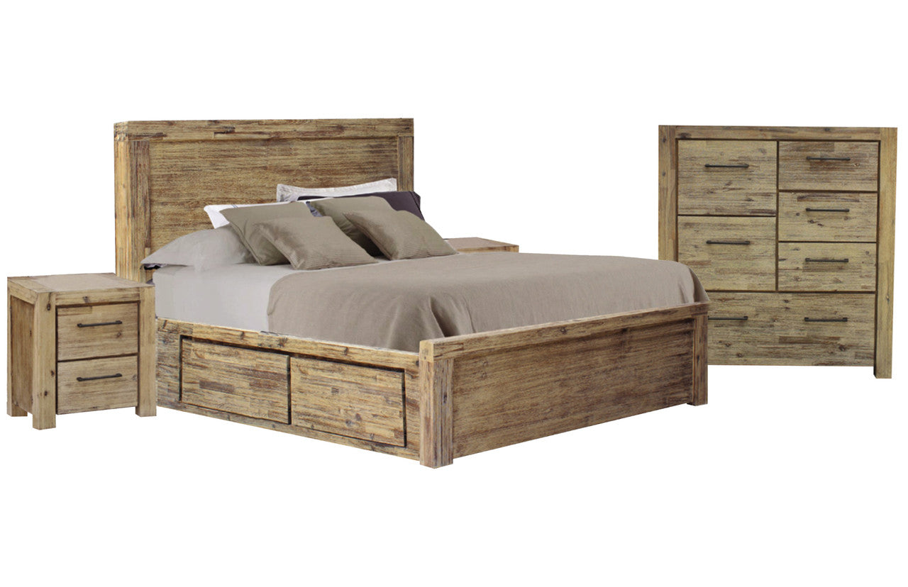 Winslow King 4 Piece (TALLBOY) Bedroom Suite With 4 Drawers - As Pictured