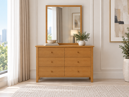 Cronulla (AUSSIE MADE) 6 Drawer Dressing Table With Mirror - Tassie Oak Combination - Assorted Colours