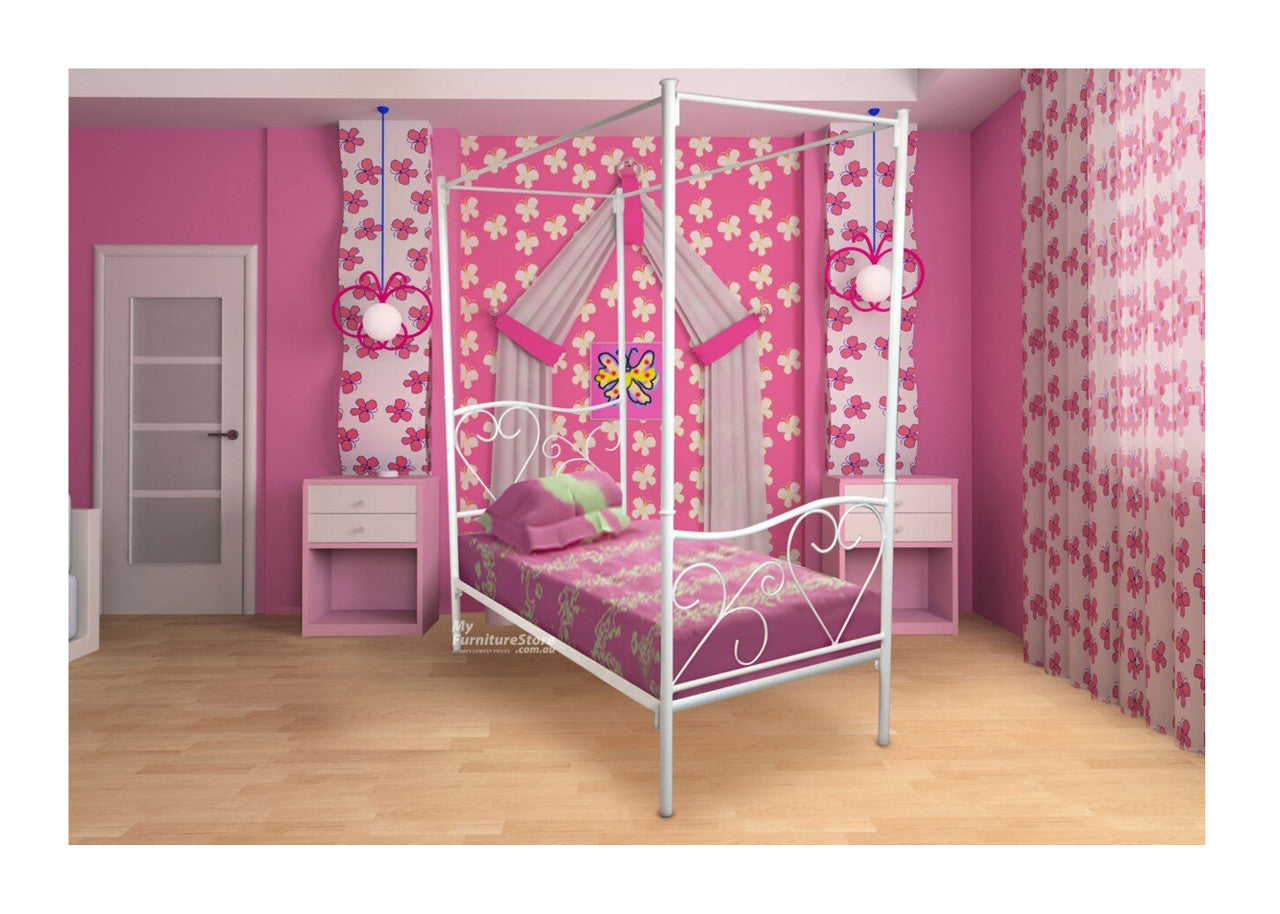 SINGLE VALENTINE (AUSSIE MADE) 4 POSTER BED - ASSORTED COLOURS