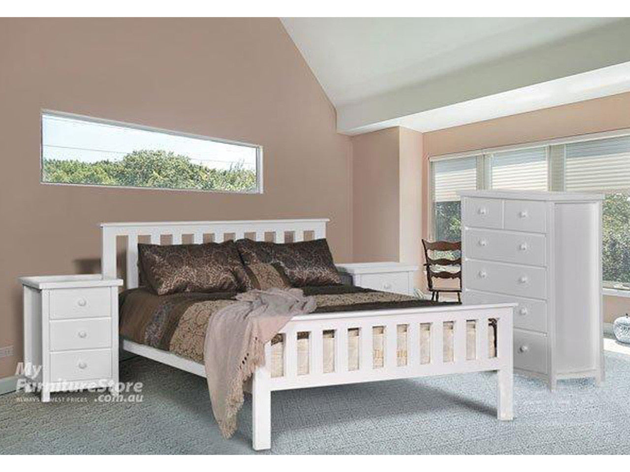 KING CRONULLA (AUSSIE MADE) 4 PIECE (TALLBOY) BEDROOM SUITE - TASSIE OAK COMBINATION - ASSORTED COLOURS