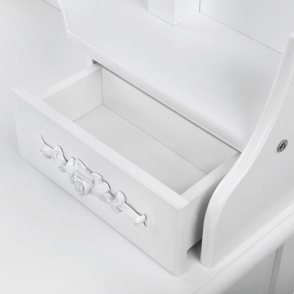 ERIN LUXURY DRESSING TABLE WITH MIRROR & STOOL WITH 7 DRAWERS (DRESS-TAB-7D-AB) - FULLY ASSEMBLED MODEL - (MODEL 5-12-12-1) - 1460(H) X 1020(W) - WHITE