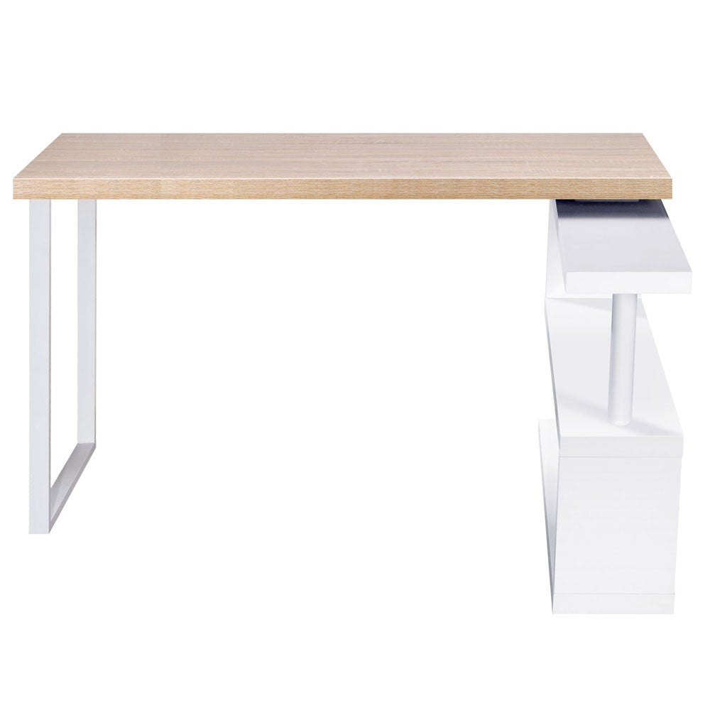 MAYA ROTATABLE OFFICE COMPUTER CORNER TABLE WITH BOOKSHELF  (DESK-CORNER-140) - BROWN /  WHITE