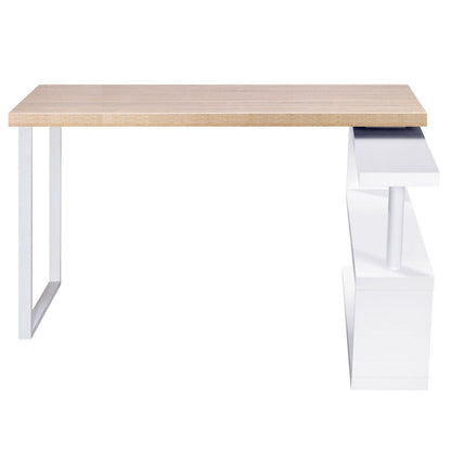 MAYA ROTATABLE OFFICE COMPUTER CORNER TABLE WITH BOOKSHELF  (DESK-CORNER-140) - BROWN /  WHITE