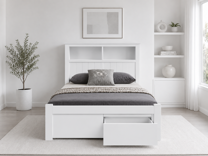 King Single Jessy Bookend Bed With 2 Drawers - White , Blackwood Or Walnut