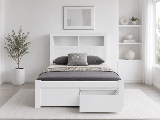 King Single Jessy (AUSSIE MADE) Bookend Bed - 1200(H) With 2 Drawers - Assorted Painted Colours