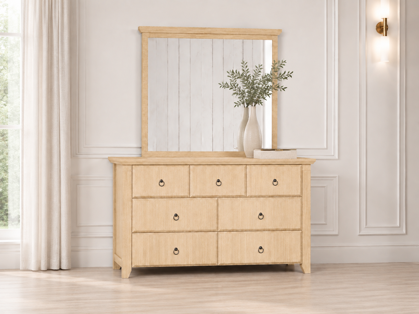 Manilla (AUSSIE MADE) 7 Drawer Dressing Table With Mirror - Tassie Oak Combination - Assorted Colours