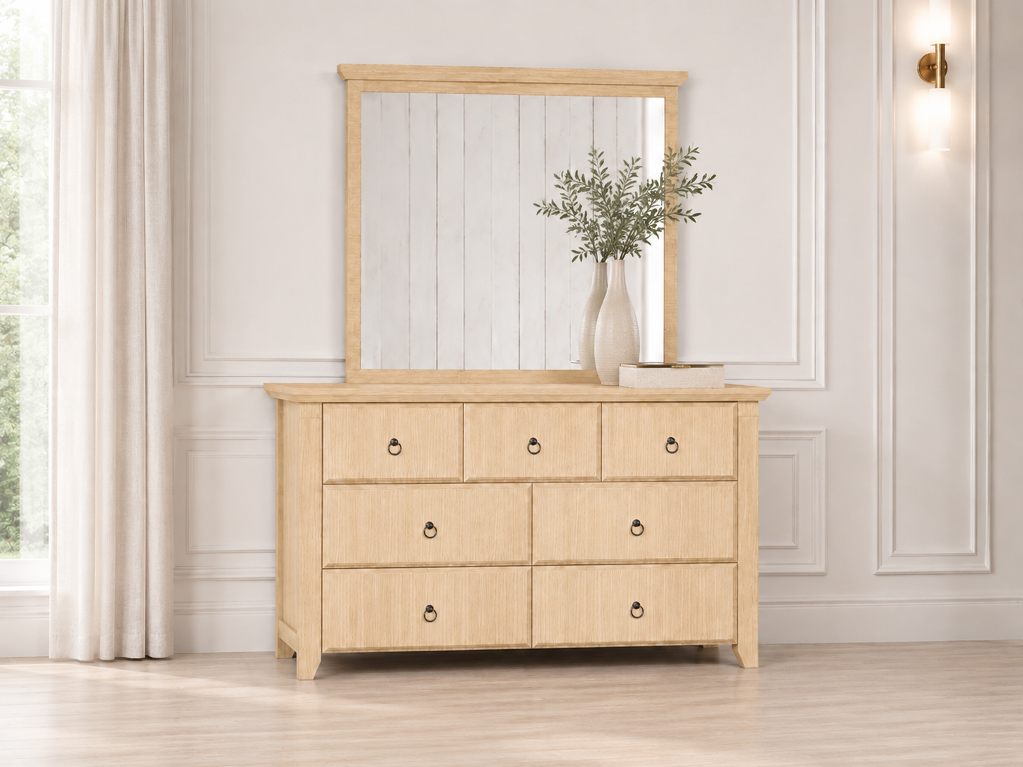 Manilla (AUSSIE MADE) 7 Drawer Dressing Table With Mirror - Tassie Oak Combination - Assorted Colours