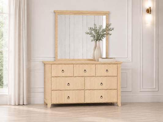 Manilla (AUSSIE MADE) 7 Drawer Dressing Table With Mirror - Tassie Oak Combination - Assorted Colours