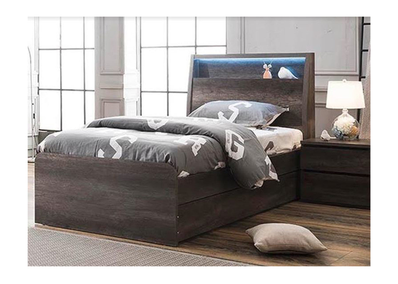 King Single Keswick Normal Bed (EXCLUDING TRUNDLE) - Charcoal Oak