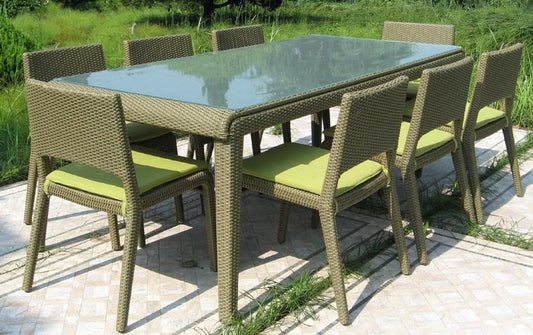 9 PIECE WHITNEY RECTANGULAR DINING SETTING (1 x WHITNEY RECTANGULAR TABLE [WTK-628/22/S]; 8 X WHITNEY DINING CHAIRS [WCK628/A/4]) - GREEN - 2200(W) x 900(D)