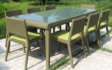9 PIECE WHITNEY RECTANGULAR DINING SETTING (1 x WHITNEY RECTANGULAR TABLE [WTK-628/22/S]; 8 X WHITNEY DINING CHAIRS [WCK628/A/4]) - GREEN - 2200(W) x 900(D)