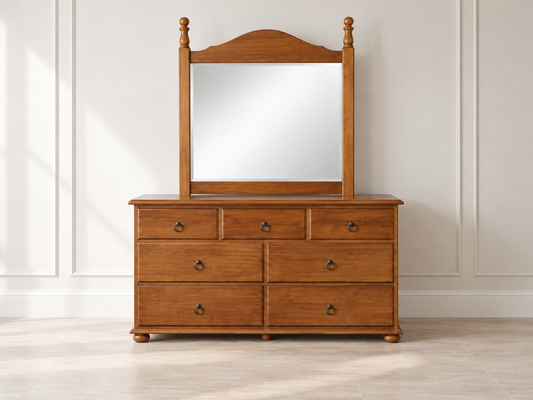 Anna (CTDM+AM) 7 Drawers Dressing Table With Mirror - 770(H) X 1250(W) - Blackwood Or Walnut