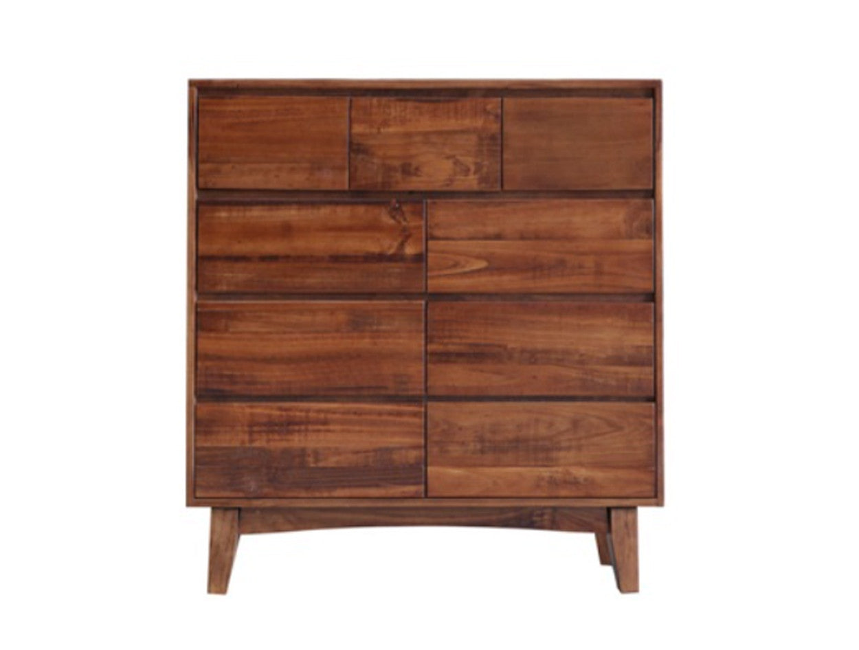 EUREKA KING 4 PIECE  (TALLBOY) (WITH 9 DRAWER)  BEDROOM SUITE (MODEL-16-9-14-14-1-3-12-5 ) - HAZELNUT