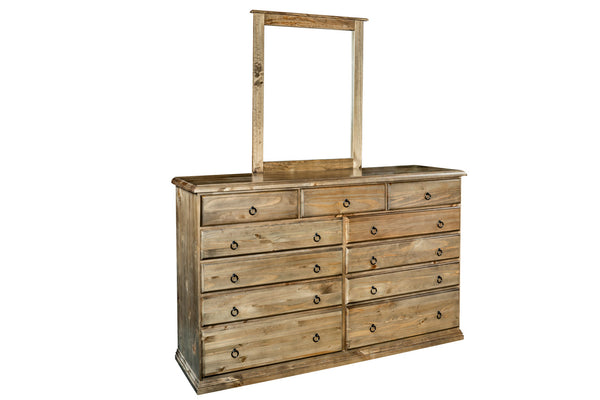 CRONULLA 11 DRAWER CHEST WITH MIRROR - (H) X 1800(W) - BALTIC , WALNUT OR GREYWASH