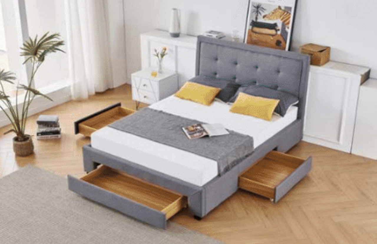 Double Abidel Fabric Bed With Drawers - Dark Grey
