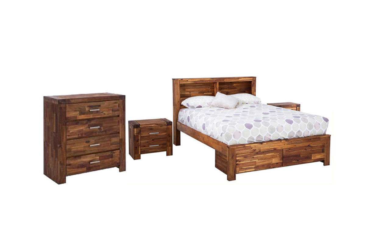 Adrian King 4 Piece Tallboy Bedroom Suite With Phillipe Casegoods - (MODEL:BR580K)- Java Rustic