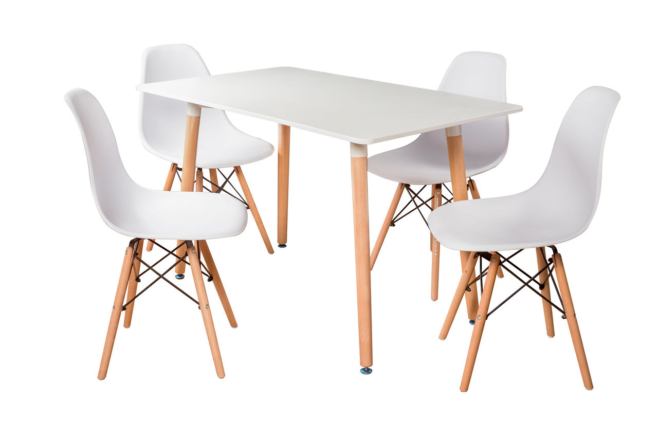 GWYN 5 PIECE POLYCARBONATE / TIMBER DINING SETTING - WHITE / OAK