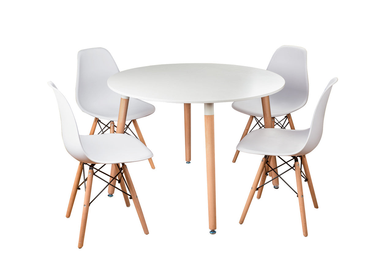 Gwyn 5 Piece Polycarbonate / Timber Round Dining Setting - White / Oak