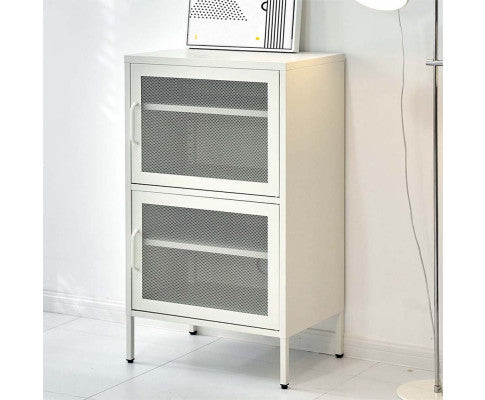 Farrel Double Mesh Door Storage Cabinet - White