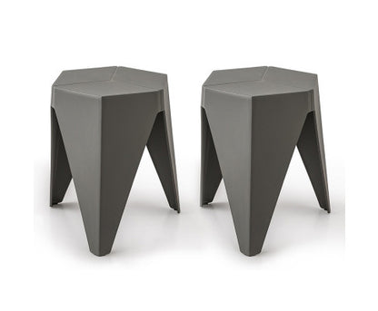 ASTRID (SET OF 2) PLASTIC STACKING STOOLS - GREY