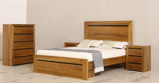 Malta Queen 4 Piece (TALLBOY) Bedroom Suite - (MODEL-1-12-1-2-1-13-1) - Natural