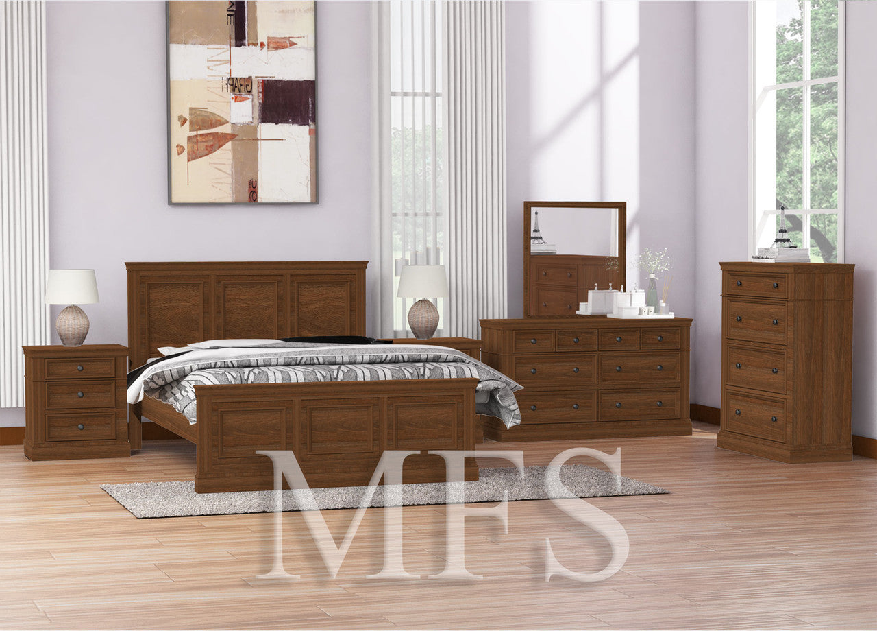 DOUBLE OR QUEEN CHEROOKE (CUSTOM MADE) 6 PIECE (THE LOT) HARDWOOD BEDROOM SUITE - ASSORTED COLOURS