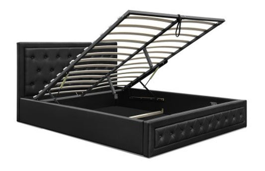QUEEN ANNABETH LEATHERETTE GAS LIFT BED - CHARCOAL