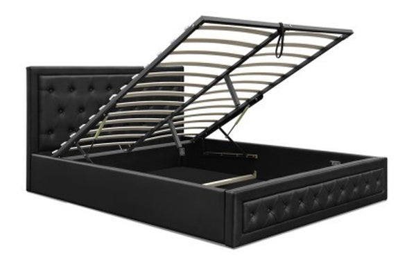 QUEEN ANNABETH LEATHERETTE GAS LIFT BED - CHARCOAL