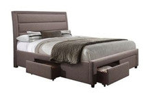 QUEEN ANTHONY LINEN BED FRAME WITH 4 UNDER BED DRAWERS - LIGHT GREY