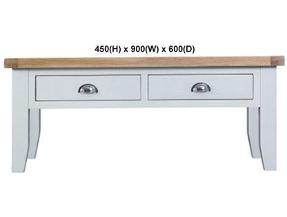 ARBETTA (AUSSIE MADE) COFFEE TABLE WITH 2 DRAWERS COLLECTION - TASSIE OAK COMBINATION - ASSORTED STAINED / PAINTED COLOURS - STARTING FROM $699