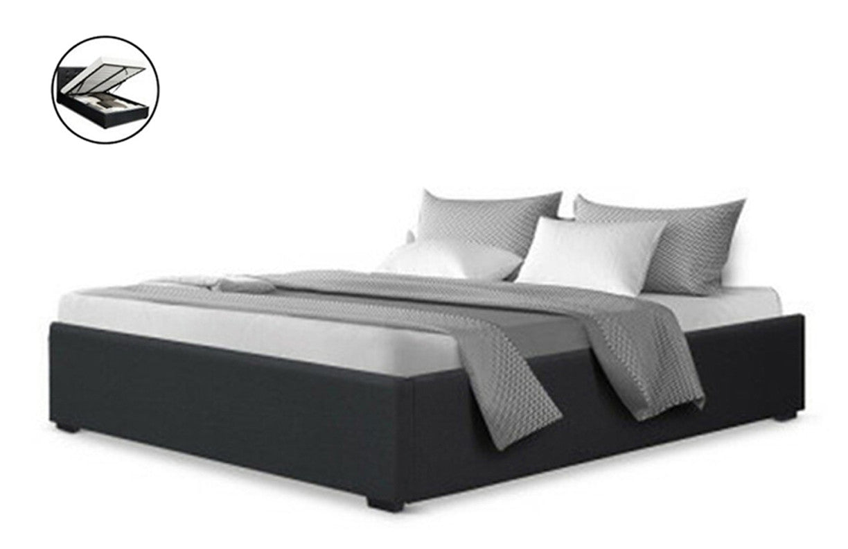 Queen Armani Fabric Bed With Gas Lift - Charcoal